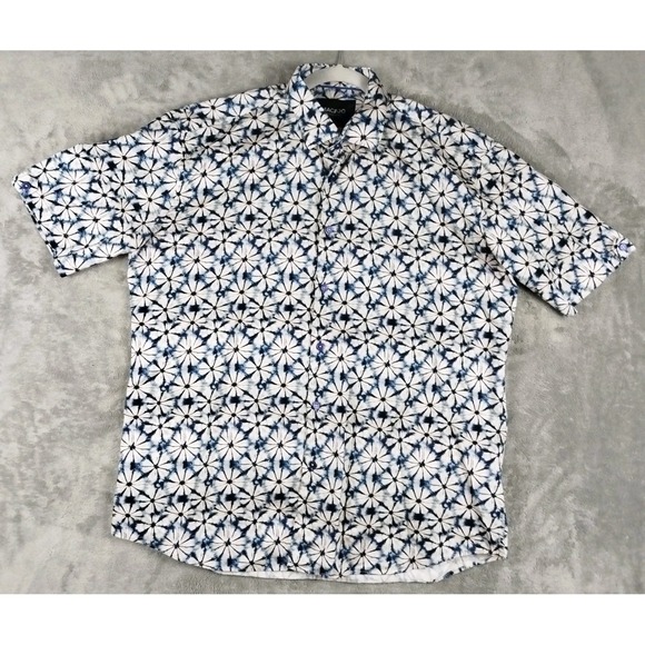 Maceoo Other - Maceoo Italian Digital Fabrics Galileo Flowertiedye Blue Button Shirt Mens 2XL